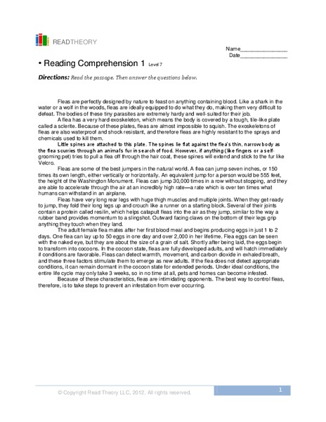 Reading Comprehension 1 Worksheet