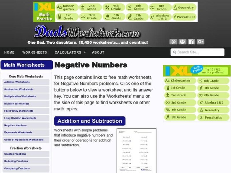 Adding Negative Numbers Worksheet