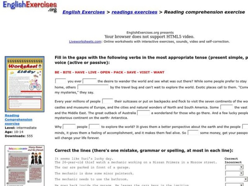 Reading Comprehension Exercise Interactive