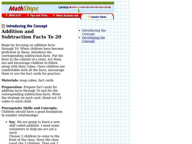 Addition and Subtraction Facts To 20 Lesson Plan