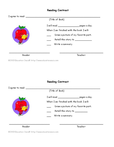 Reading Contract Worksheet