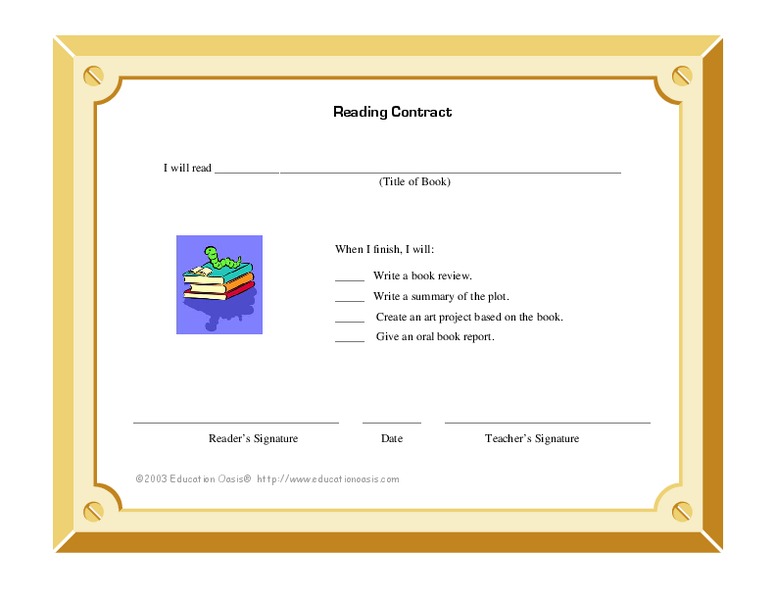 Reading Contract Worksheet