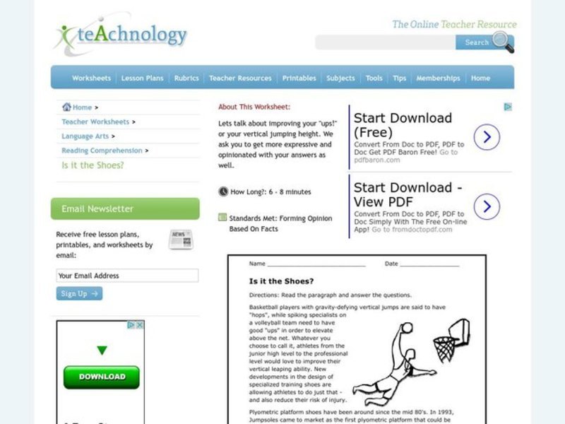 Reading Comprehension Worksheet Worksheet