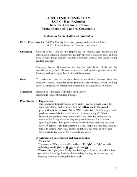 Reading Food Labels Lesson Plan