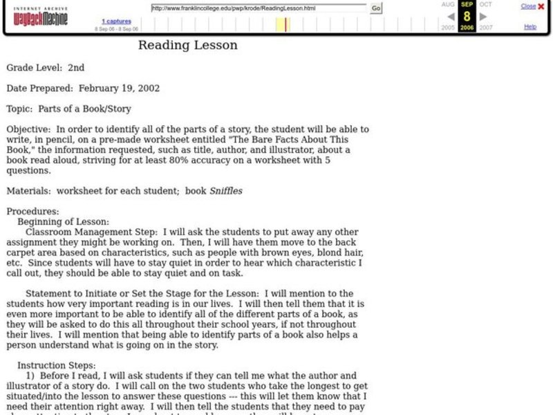 Reading Lesson Lesson Plan