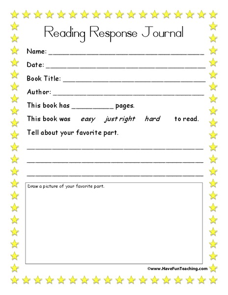 Reading Response Journal Worksheet
