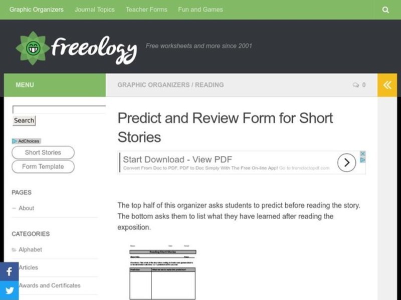 Reading Short Stories Organizer