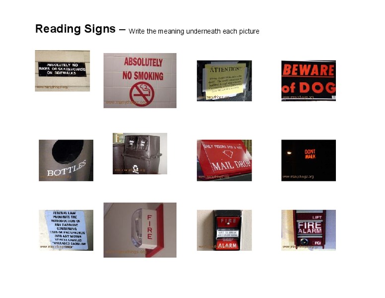 Reading Signs Worksheet