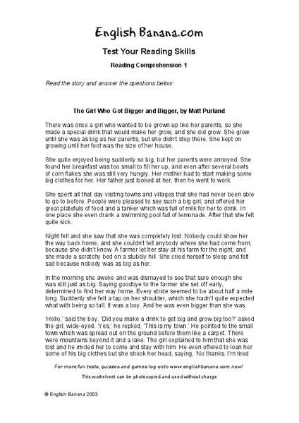 Reading Skills Worksheet