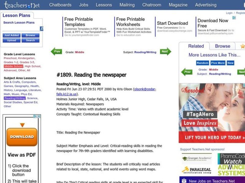 Reading the newspaper Lesson Plan