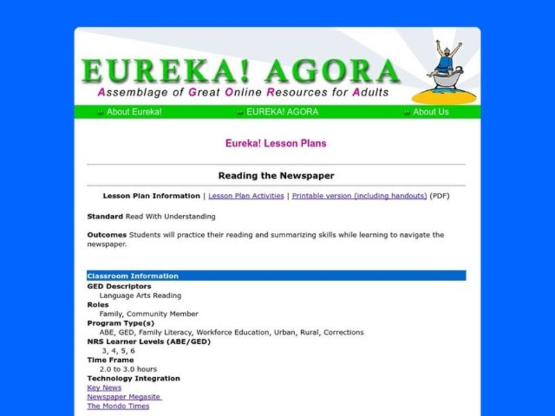 Reading The Newspaper Lesson Plan