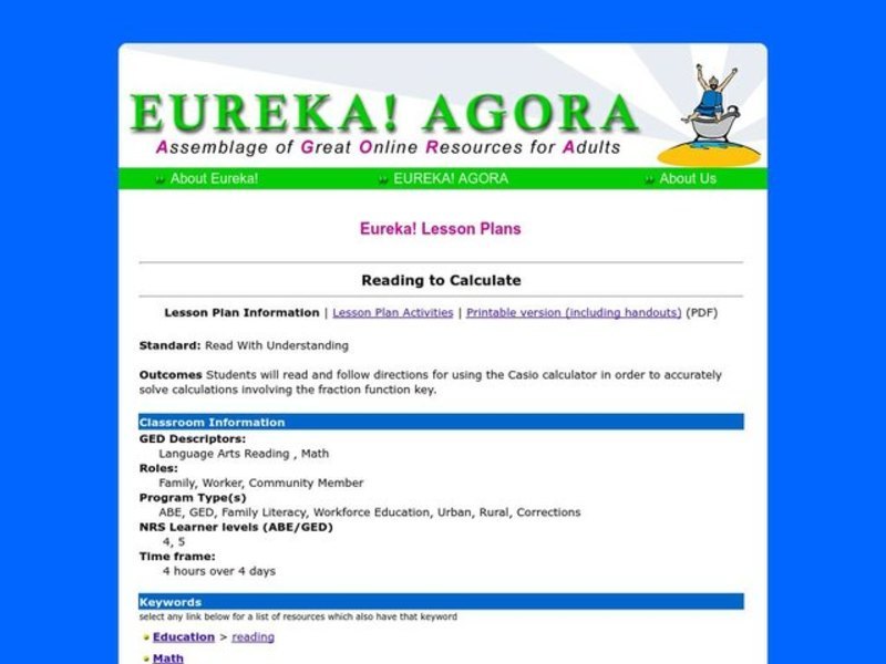 Reading to Calculate Lesson Plan