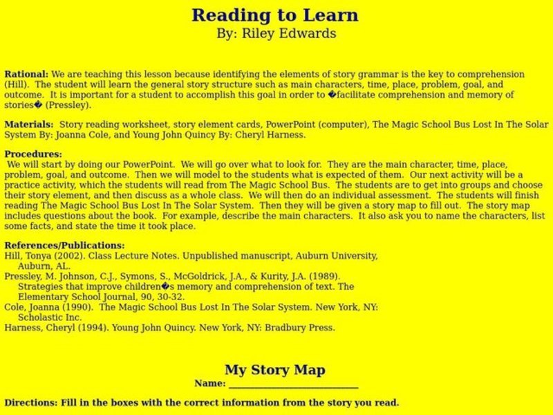 Reading to Learn Lesson Plan
