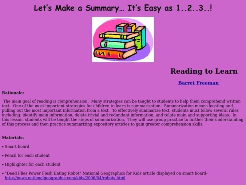 Reading to Learn Lesson Plan
