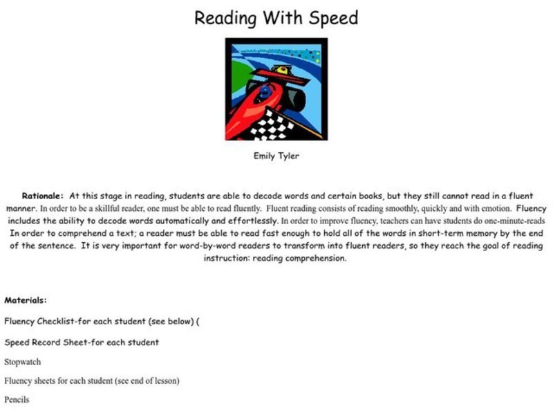 Reading With Speed Lesson Plan