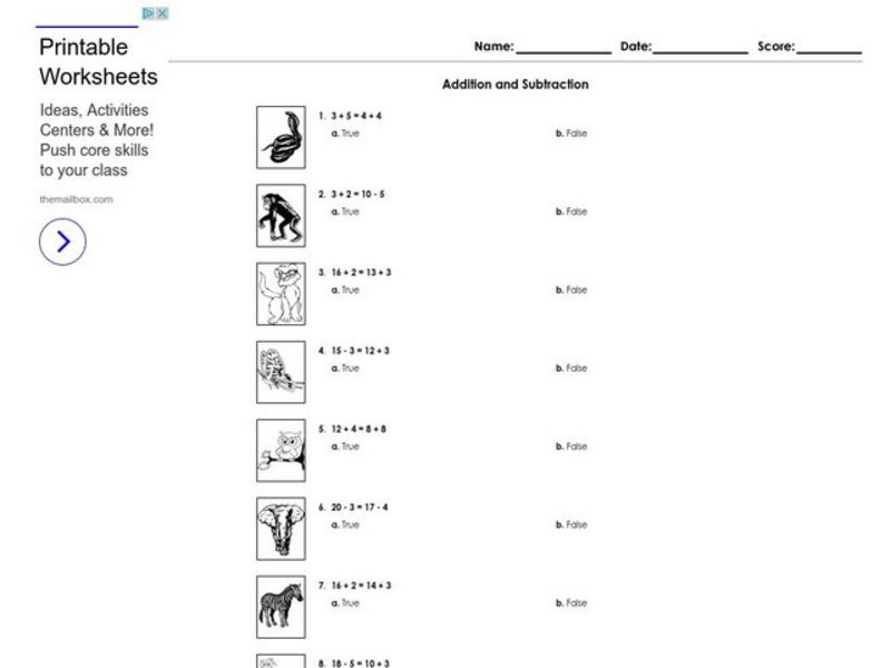 Addition and Subtraction Worksheet