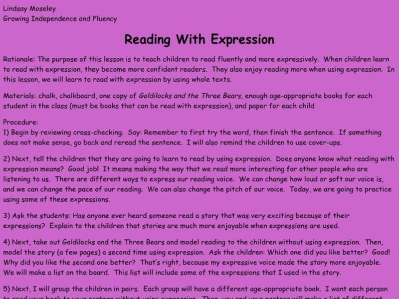Reading With Expression Lesson Plan