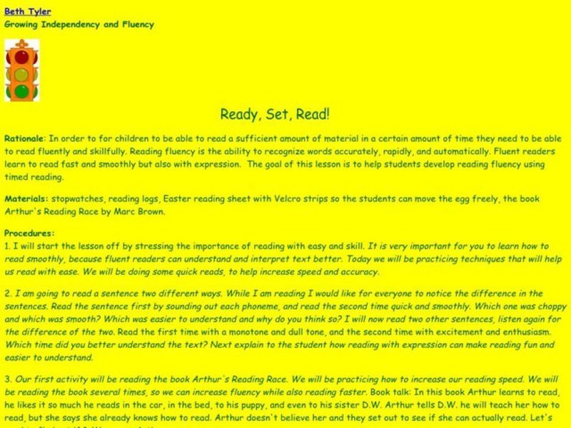 Ready, Set, Read! Lesson Plan