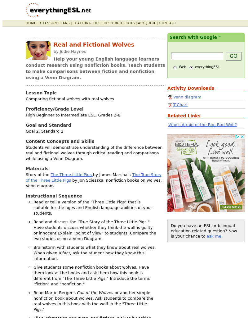 Real and Fictional Wolves Lesson Plan