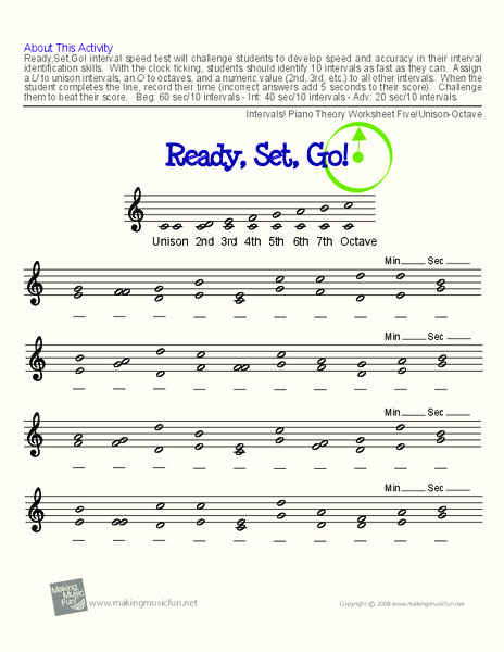 Ready, Set, Go! Intervals (Unison-Octave) Speed Test | Music Theory Worksheet (Digital Print) Worksheet