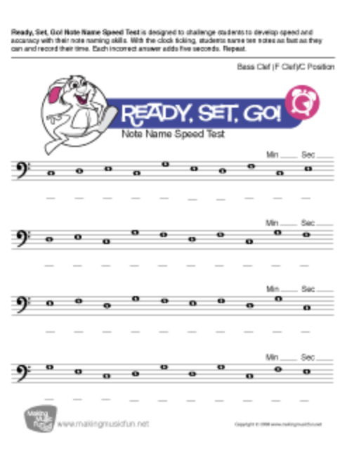 Ready, Set, Go! Note Name Speed Test II - Music Theory Worksheet Worksheet
