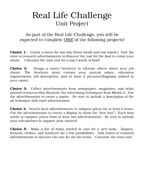 Real Life Challenge Worksheet