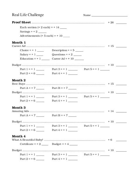 Real Life Challenge Worksheet
