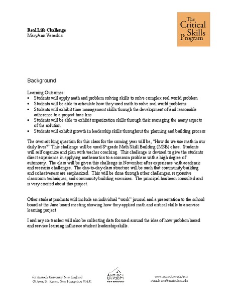 Real Life Challenge Lesson Plan