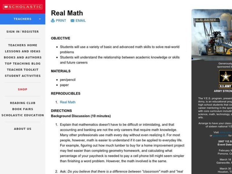 Real Math Lesson Plan