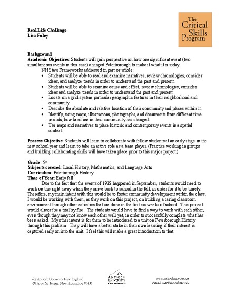 Real Life Challenge Lesson Plan