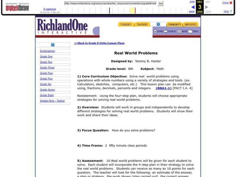 Real World Problems Lesson Plan