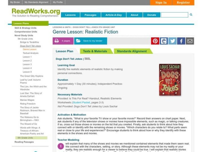 Realistic Fiction Lesson Plan