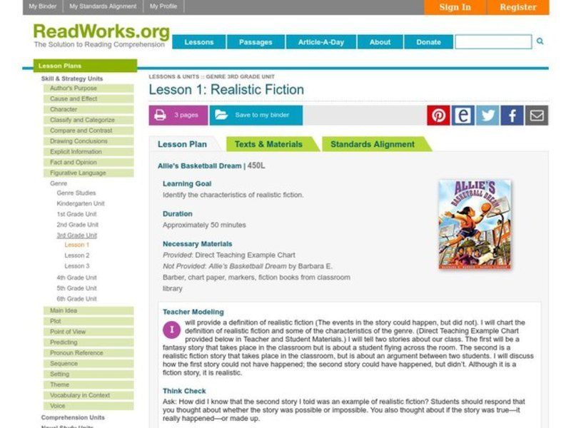 Realistic Fiction Lesson Plan