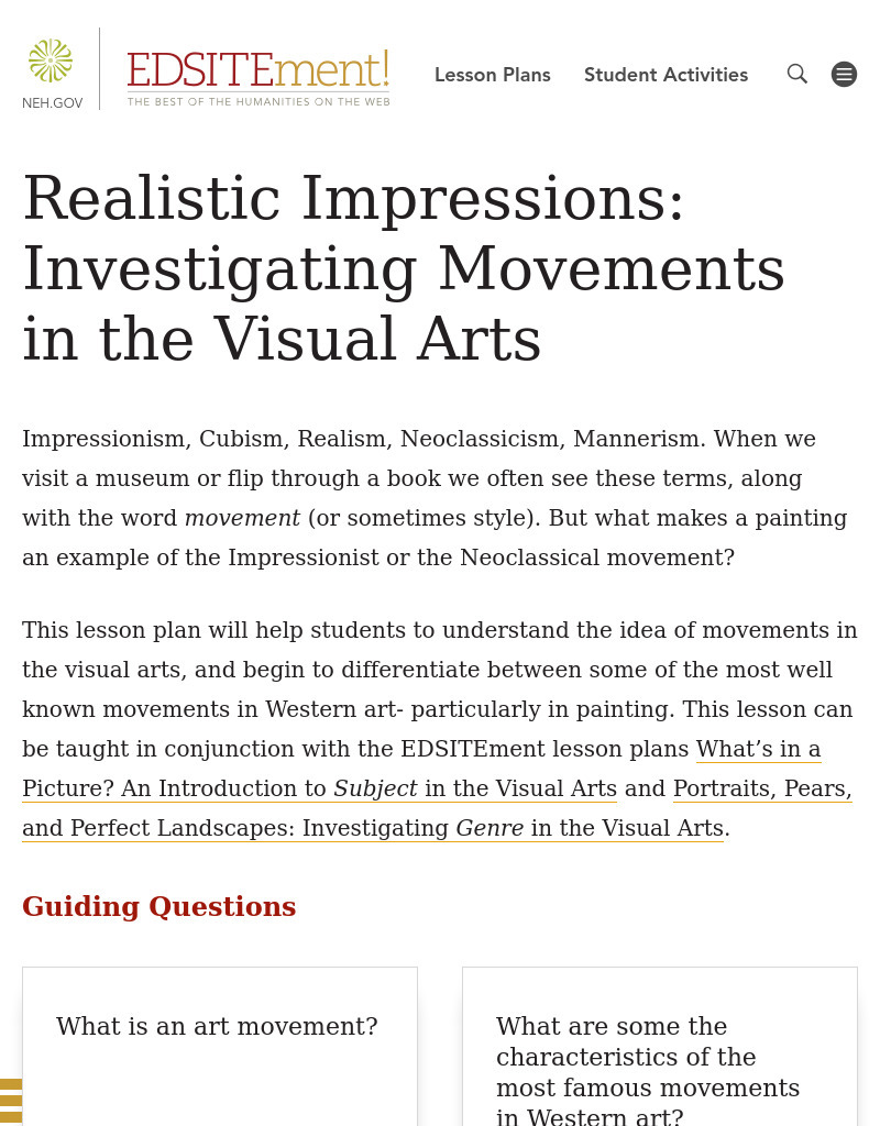 Realistic Impressions: Investigating Movements in the Visual Arts Lesson Plan