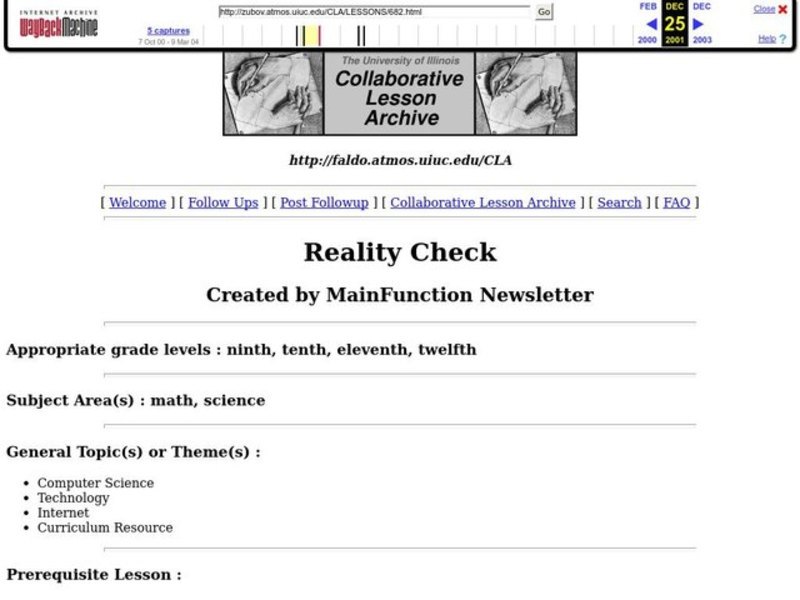 Reality Check Lesson Plan