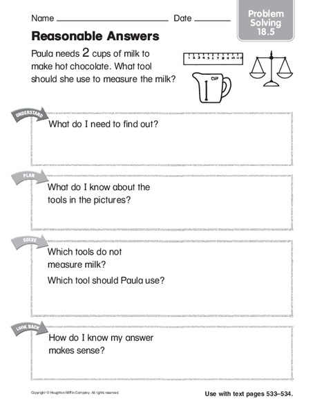 Reasonable Answers Worksheet