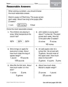 Reasonable Answers Worksheet