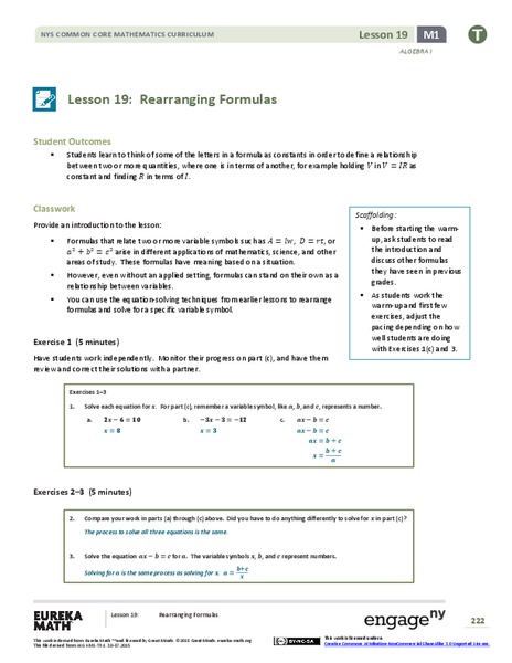 Rearranging Formulas Lesson Plan