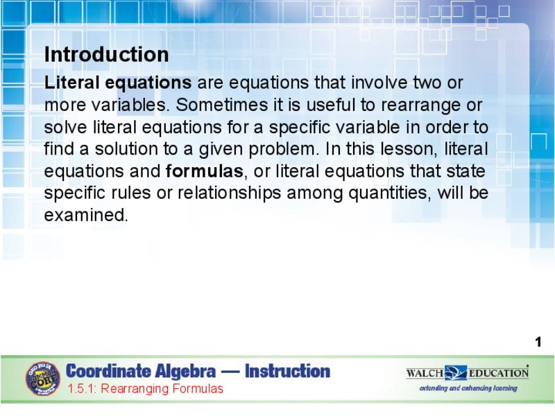 Rearranging Formulas PPT
