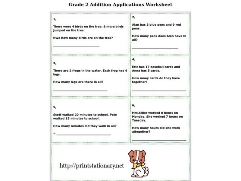 Addition Applications Worksheet