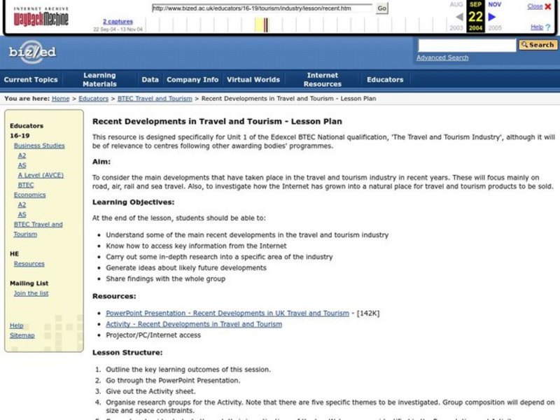 Recent Developments in Travel and Tourism Lesson Plan