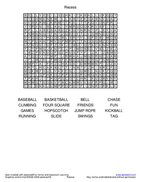 Recess Worksheet
