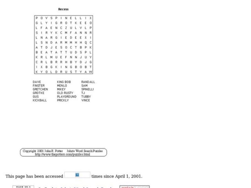 Recess Worksheet
