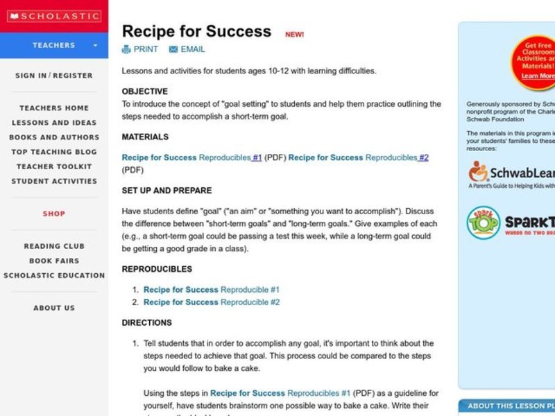 Recipe for Success Lesson Plan