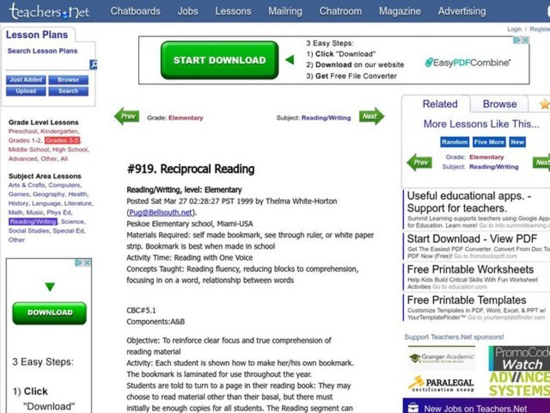Reciprocal Reading Lesson Plan
