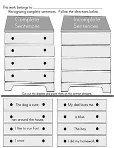Recognizing Complete Sentences Worksheet