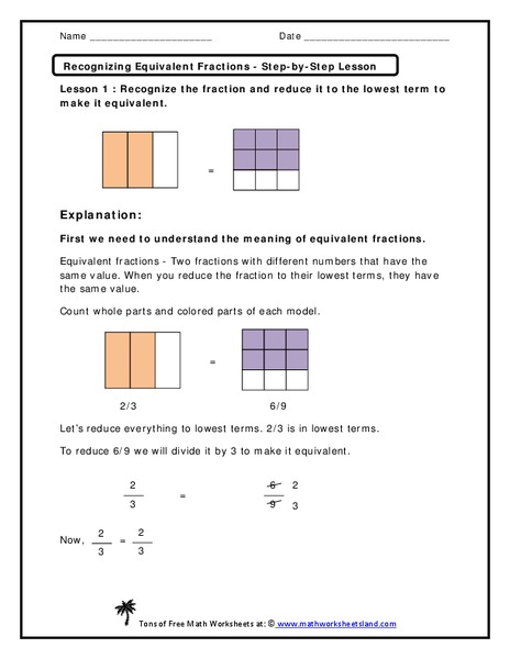 Recognizing Equivalent Fractions Worksheet