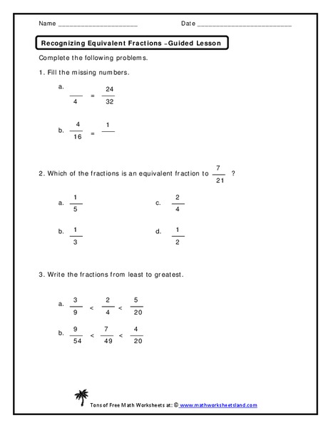 Recognizing Equivalent Fractions Worksheet