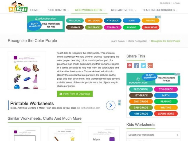 Recognize the Color Purple Worksheet