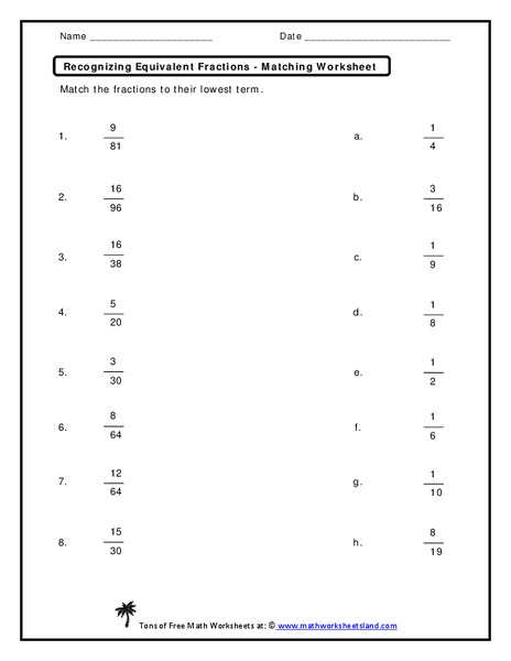 Recognizing Equivalent Fractions Worksheet